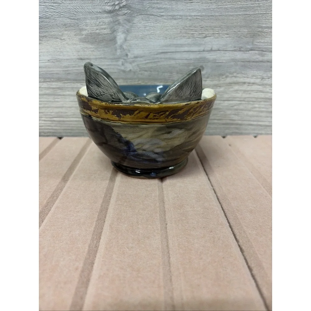 Whimsical Art Pottery Cat Bowl By Lilah 2019 (C4)